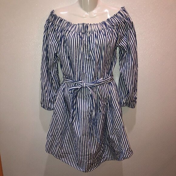 GAP Womens Medium Blue Striped Long Sleeve Off the Shoulder Summer Dress Size M - Picture 4 of 9